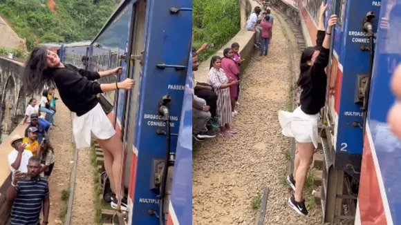 train reel girl viral video stunt