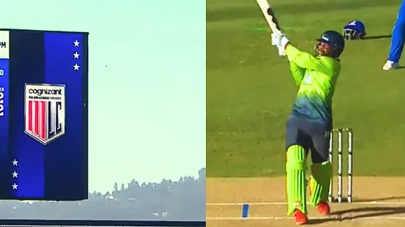Kyle Mayers hit the ball 305 feet up in the air for an amazing six which left netizens stunned