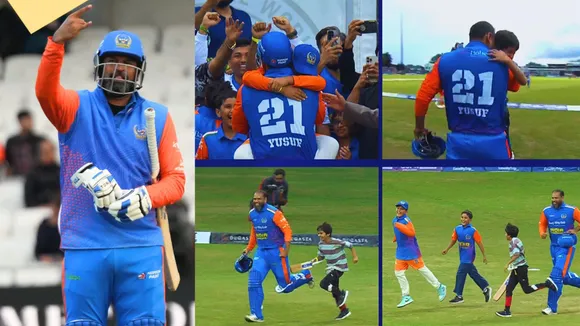 Yusuf Pathan celebrated with his kids after smashing winning runs for india champions