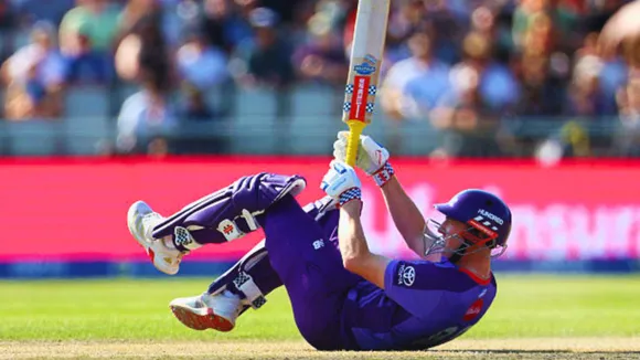 Harry Brook hit a six while lying down on the pitch as a video goes viral