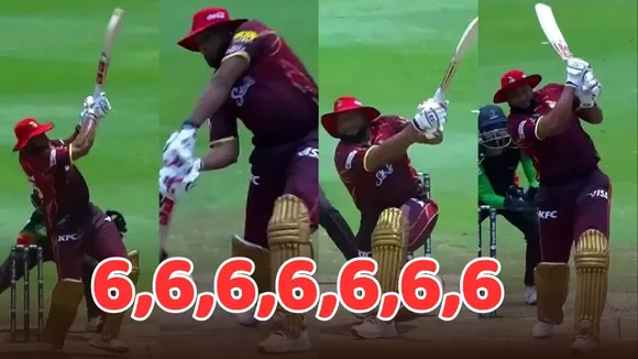 kieron pollard hit 7 sixes in 8 balls score 65 runs in 29 balls during caribbean premier league