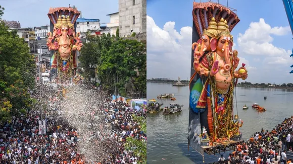69 feet tall ganpati visarjan
