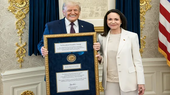 Maria Machado gives Nobel Medal Trump