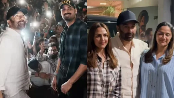 Esha deol Border 2 Screening sunny deol ahan Shetty greet fans with surprise entry in Gaiety Galaxy