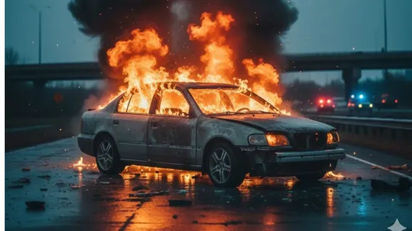 car burning accident