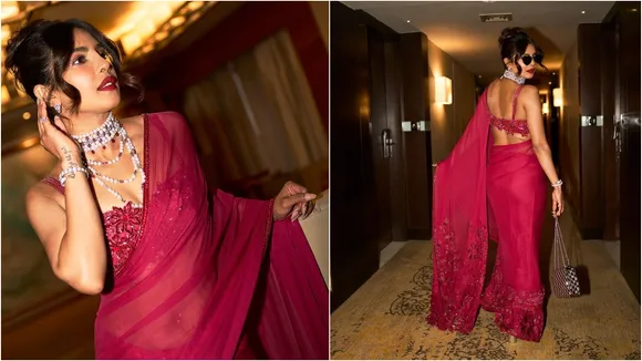 Priyanka Chopra megenta saree pics