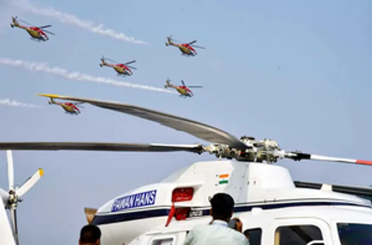 Hyderabad: Indian Air Force's 'Sarang' aerobatic team performs during Wings India 2024