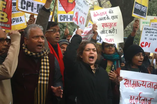 Left parties stage protest in Delhi against US action on Venezuela