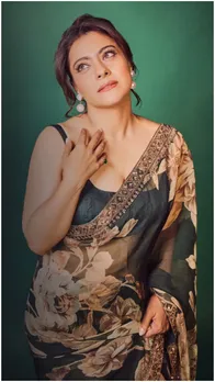 फ्लोरल ग्रीन साड़ी में खूब लगीं काजोल, नखरीली अदाओं से चलाई छुरियां