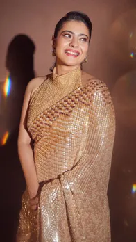 मेटल गोल्ड शिमरी साड़ी में काजोल ने बिखेरी अपनी चमक, देखें तस्वीरें