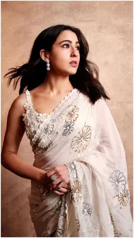 व्हाइट शिमर साड़ी पहन चमकीं सारा अली खान, देखें गॉर्जियस PICS