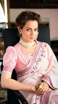 पिंक साड़ी पर्ल नेकलेस में क्वीन दिखीं कंगना रनौत, देखें तस्वीरें