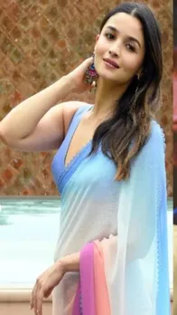डीपनेक ब्लाउज के साथ मल्टीकलर साड़ी में आईं Alia Bhatt, देखें फोटोज