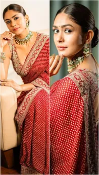 लाल सुर्ख साड़ी में दुल्हन सी सजीं मृणाल ठाकुर, देखें PICS