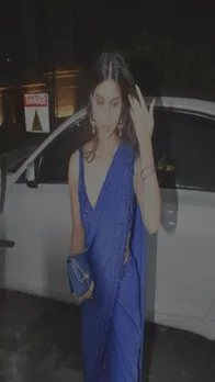 दिलकश आंखे, ब्लू साड़ी में जलवे बिखेरती दिखीं सुहाना खान, देखें