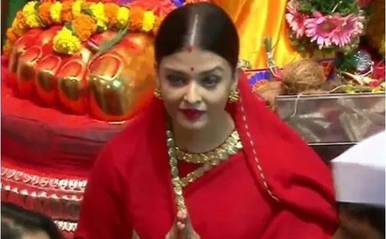 PHOTOS: ऐश्‍वर्या राय ने लाल रंग की साड़ी में किये लाल बाग के राजा के दर्शन