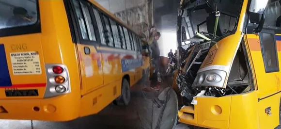 नोएडा: डिवाइडर से टकराई स्कूल बस, 12 बच्चे घायल, ड्राइवर-कंडक्टर की हालत गंभीर