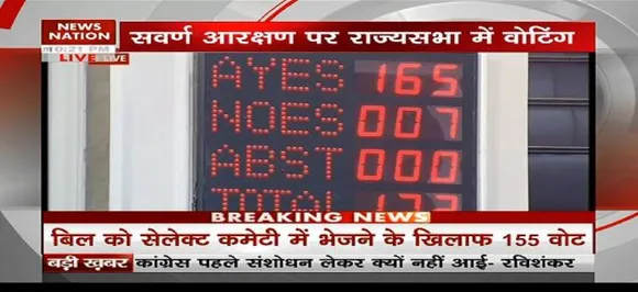 Rajya Sabha में 10 फीसदी EWS आरक्षण के लिए संविधान संशोधन बिल पारित, पक्ष में पड़े 165 वोट