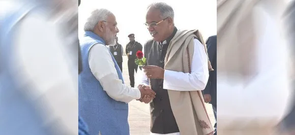 प्रधानमंत्री नरेंद्र मोदी का छत्‍तीसगढ़ के मुख्यमंत्री भूपेश बघेल ने किया स्‍वागत