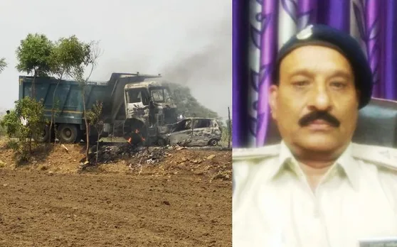 डंपर से टकराई कार में लगी आग, थाना प्रभारी की जलकर मौत