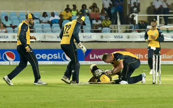 CPL 2019: आंद्रे रसेल के सिर पर लगी हार्डस विल्जोएन की बाउंसर, डर के मारे सहम गया पूरा मैदान
