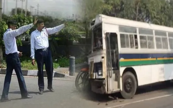 ‘हेलमेट’ नहीं पहनने पर कटा बस चालक का चालान, हैरत में पड़े लोग