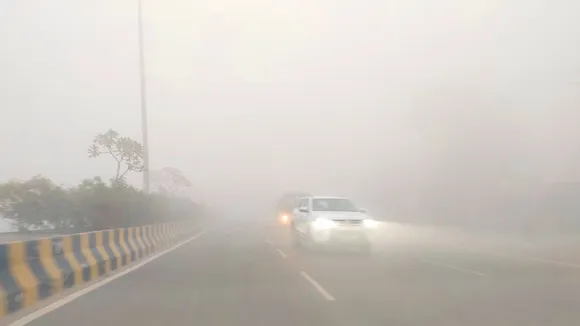 कोहरे के कारण दिन में लाइट जलाकर चल रही गाड़ियां, ठंड से राहत के आसार नहीं