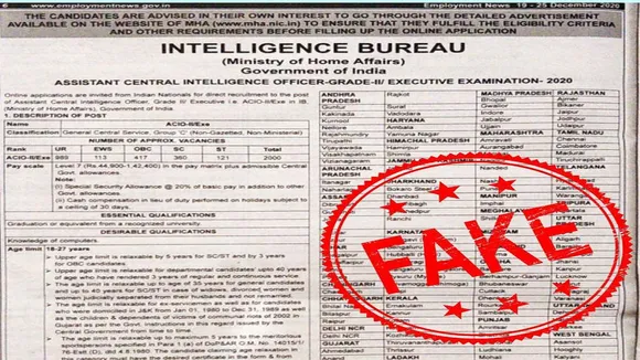 recruitment advertisement allegedly issued by the Intelligence Bureau