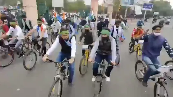 nsui Cycle rally in support of Farmers from Jaipur to Delhi