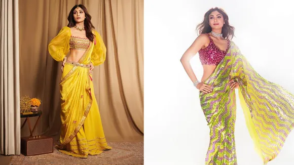 Shilpa Shetty Shimmer Saree Look