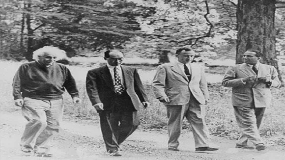 In picture Bhabha with Albert Einstein (relativity), Yukawa, John Whee