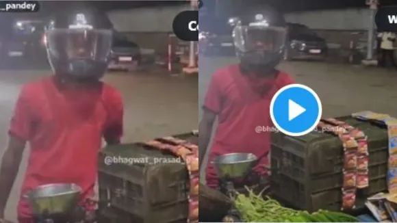 Vegetable Vender Wearing Helmet