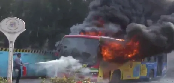 Bus caught fire