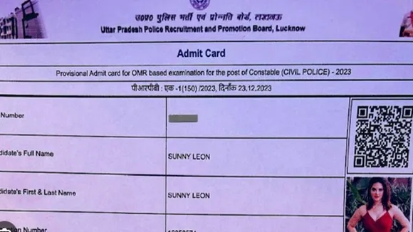 सनी लियोन के नाम से पुलिस भर्ती परीक्षा का प्रवेश पत्र