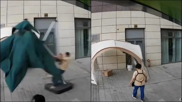 Chinese man blown away with wind