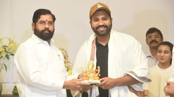 Maharashtra CM Eknath Shinde felicitates Rohit Sharma