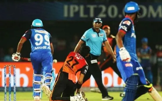 IPL12: जब फील्डिंग के बीच में आए अमित मिश्रा, अंपायर ने दिया रन आउट, Watch Video