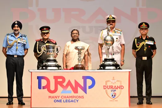 President Droupadi Murmu unveils Durand Cup 2025 trophy (Credit: President of India/X)