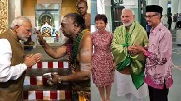 पीएम मोदी ने सिंगापुर के मंदिर-मस्जिद में टेका माथा 