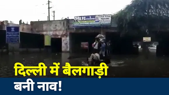 दिल्ली में बैलगाड़ी बनी नाव!