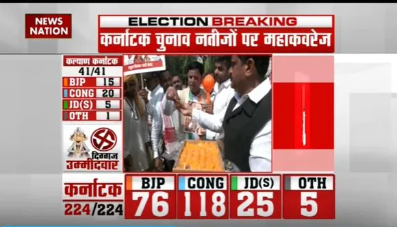 Karnataka Election Result : कांग्रेस के दफ्तर में कार्यकर्ता मना रहे है जश्न