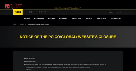 POCO to shut down its Global Website