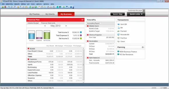 MyBusiness Dashboard PCLaw LexisNexis