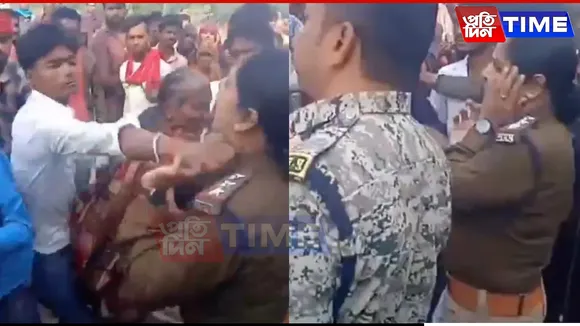 Viral Video Shows Female Police Officer Slapped by Protester in MP