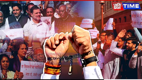 “Humanity Over Handcuffs”: RaGa Leads Protest Against Deportation of Indians from USA
