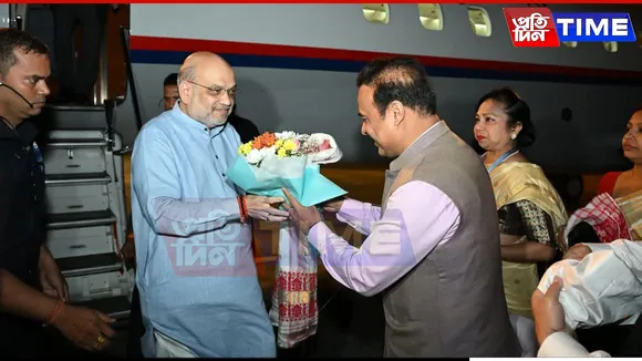 Amit Shah Lands in Jorhat, Assam CM Extends Warm Welcome