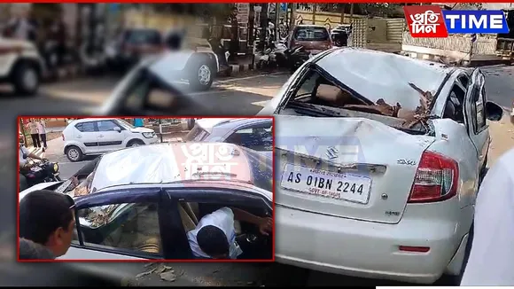 Guwahati: Massive Tree Branch Falls on Moving Car Near Dighalipukhuri