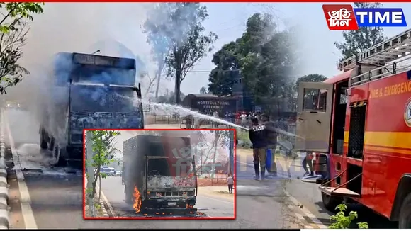 Truck Catches Fire on Azara Road, Disrupting Traffic