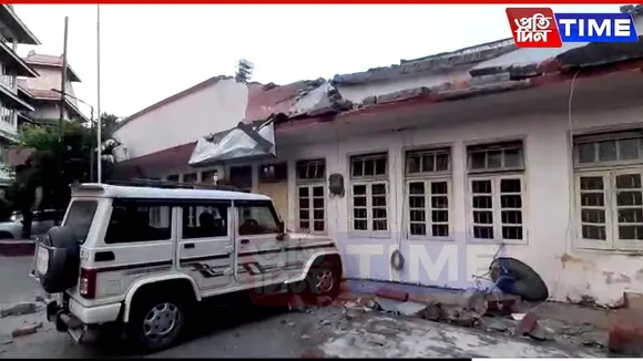 Guwahati’s Nehru Stadium Wall Collapses Near Gallery 7; Vehicle Damaged, No Officials Present