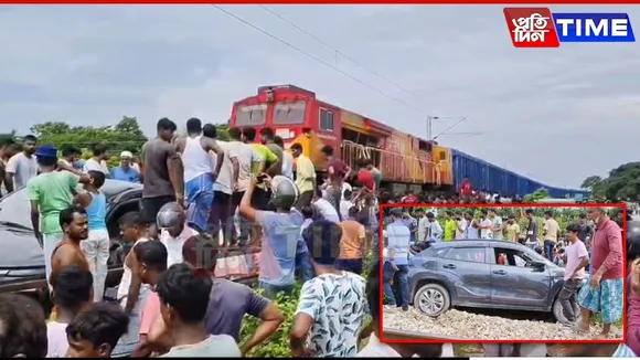 Severe Road Accident in Dhubri: Four-Wheeler Hit by Train, Occupants Escape Unhurt